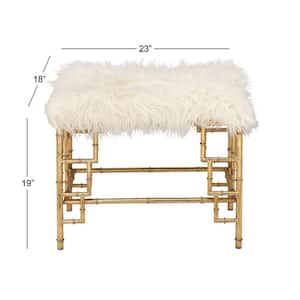 19 in. Gold Metal Stool with Faux Fur