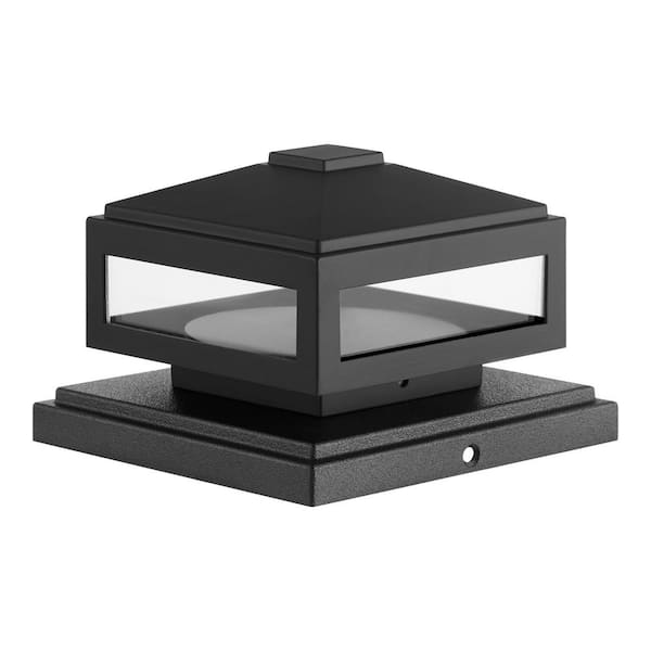 Havenridge 4 in. Low Voltage Black Integrated LED Aluminum Hardwired Weather Resistant Outdoor Pier Mount Light