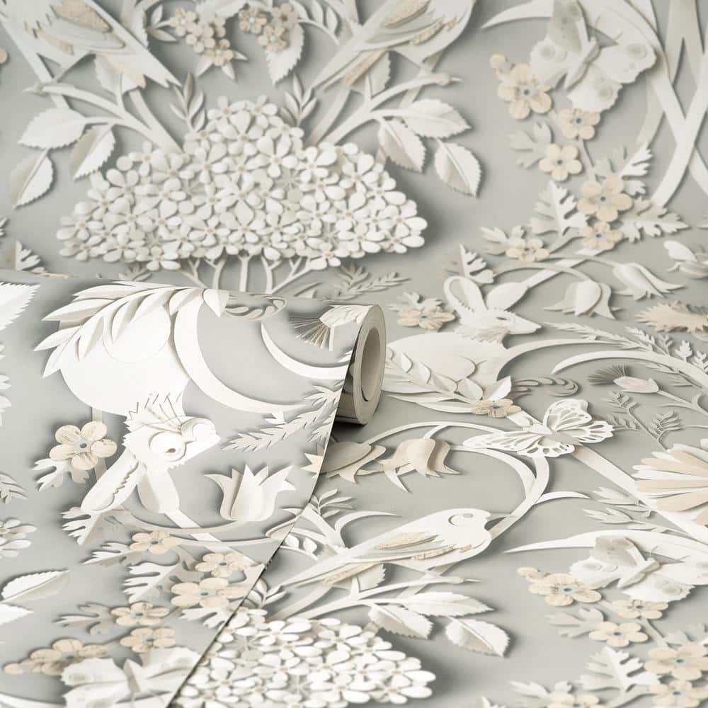 Light Grey 3D Woodland Animals Matte Wallpaper