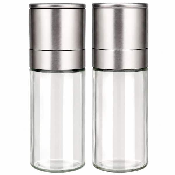 Salt and Pepper Grinder Set with Ceramic Rotor, Refillable Stainless Steel Mill and Shaker, Adjustable Coarseness