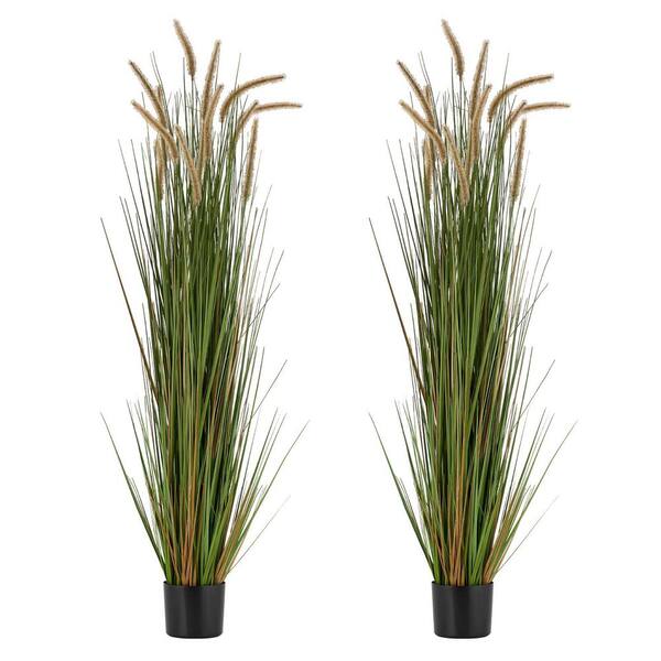 VEVOR Artificial Grass Plant, 2 Pack 59 in. Horsetail Reed Grass in Pot ...