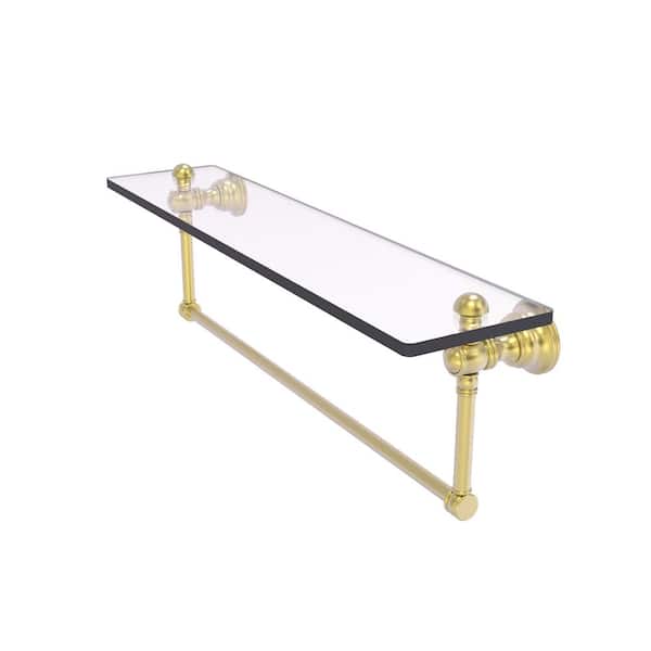 Allied Brass Carolina 22 in. x 7 in. H x 5.54 in. D Brass Rectangular Glass Shelf with Integrated Towel Bar in Satin Brass