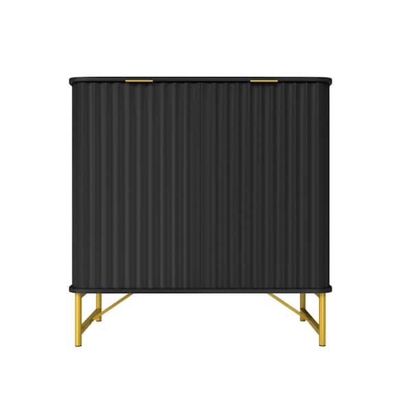 Clihome Black 31.5 in. H 2-Door Accent Cabinet Sideboard with Shelf and Metal Legs for Living Room Bedroom Kitchen Storage