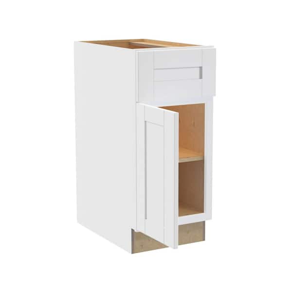 Washington Vesper White Plywood Shaker Assembled Base Kitchen Cabinet Soft Close Left 15 in W x 24 in D x 34.5 in H
