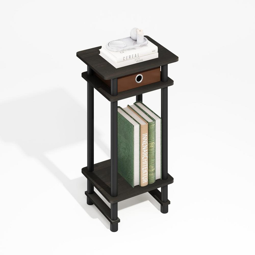 Espresso Wood and Metal Square End Table with Storage