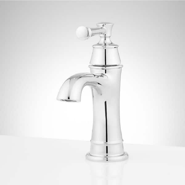 SIGNATURE HARDWARE Beasley Single Handle Mid Arc Single Hole Bathroom Faucet with Deckplate Included and Drain Kit Included in Chrome