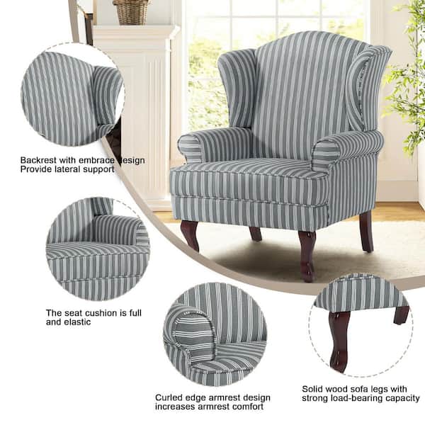 Uixe Mid-Century Retro Style Stripe Gray Linen Upholstered
