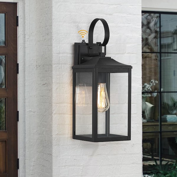 Citadel 1-Light 18 in. Dusk to Dawn Black Outdoor Wall Lantern Light