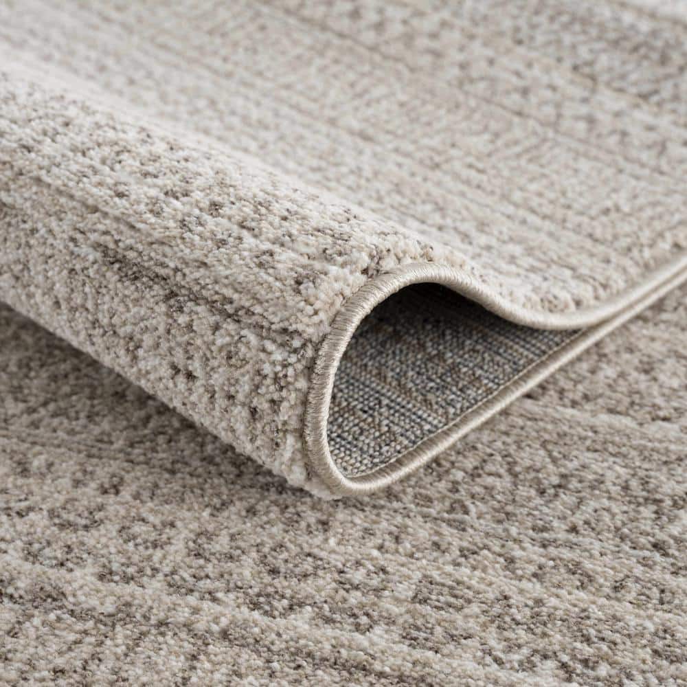 Ivory and Beige High Pile Polyester Rectangle Area Rug 5'3" x 7'
