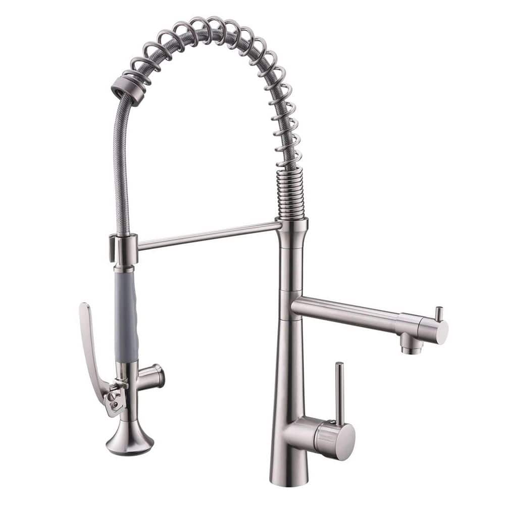 Brushed Nickel High-Arc Kitchen Faucet with Pull-out Spray
