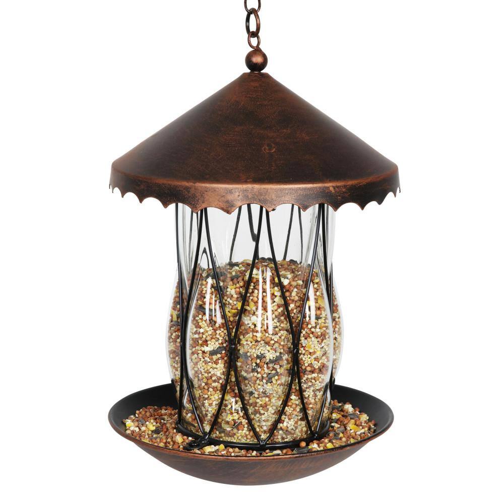 Solar Bronze Hanging Bird Feeder with Diamond Glass Pattern
