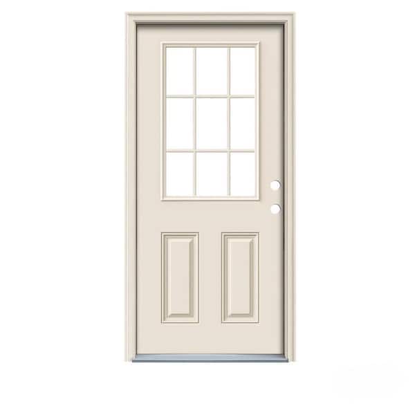 JELD-WEN 32 in. x 78 in. 9 Lite Primed Steel Prehung Left-Hand Inswing Back Door with Brickmould