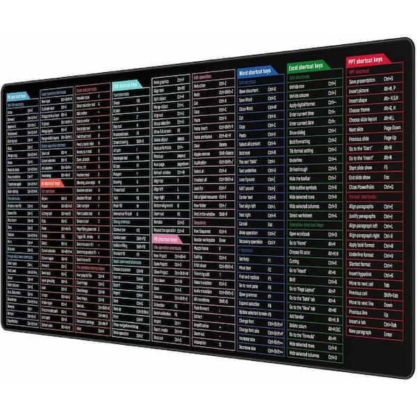 Large Shortcut Mouse Pad, Extended Office Mousepad with Stitched Edges, Non-Slip Base Keyboard Mat