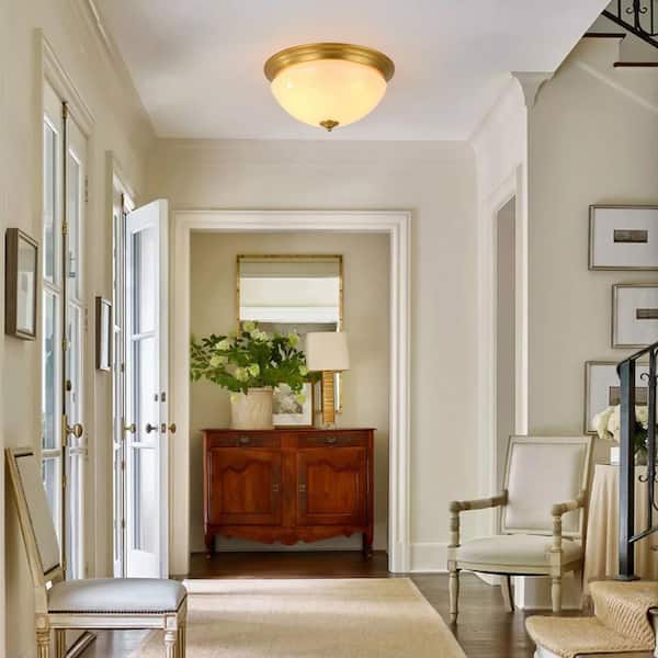 Seta 16.7 in. Dia 3-Light Mushroom-Shaped Flush Mount Ceiling Light in Matte Copper with Cloud Glass Shade (1-Pack)