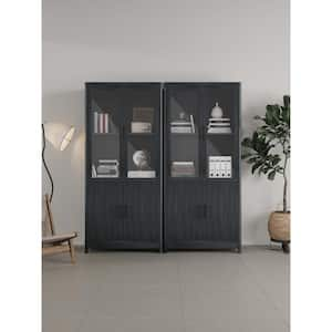 Jodie 67.6 in. Tall Mid-Century Modern Charcoal Grey Particle Board 6-Shelf Bookcase with Glass Doors (Set of 2)