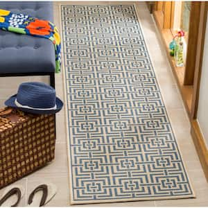 Linden Cream/Blue 2 ft. x 8 ft. Geometric Interlaced Squares Runner Rug