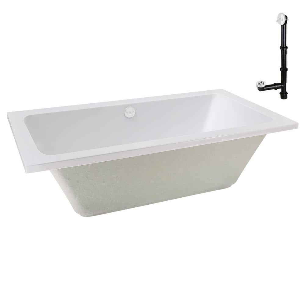 60" x 32" Glossy White Acrylic Drop-In Soaking Bathtub