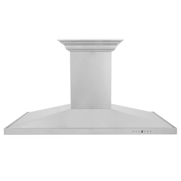 ZLINE Kitchen and Bath 48 in. 400 CFM Ducted Island Mount Range Hood with Built-In CrownSound Bluetooth Speakers in Stainless Steel