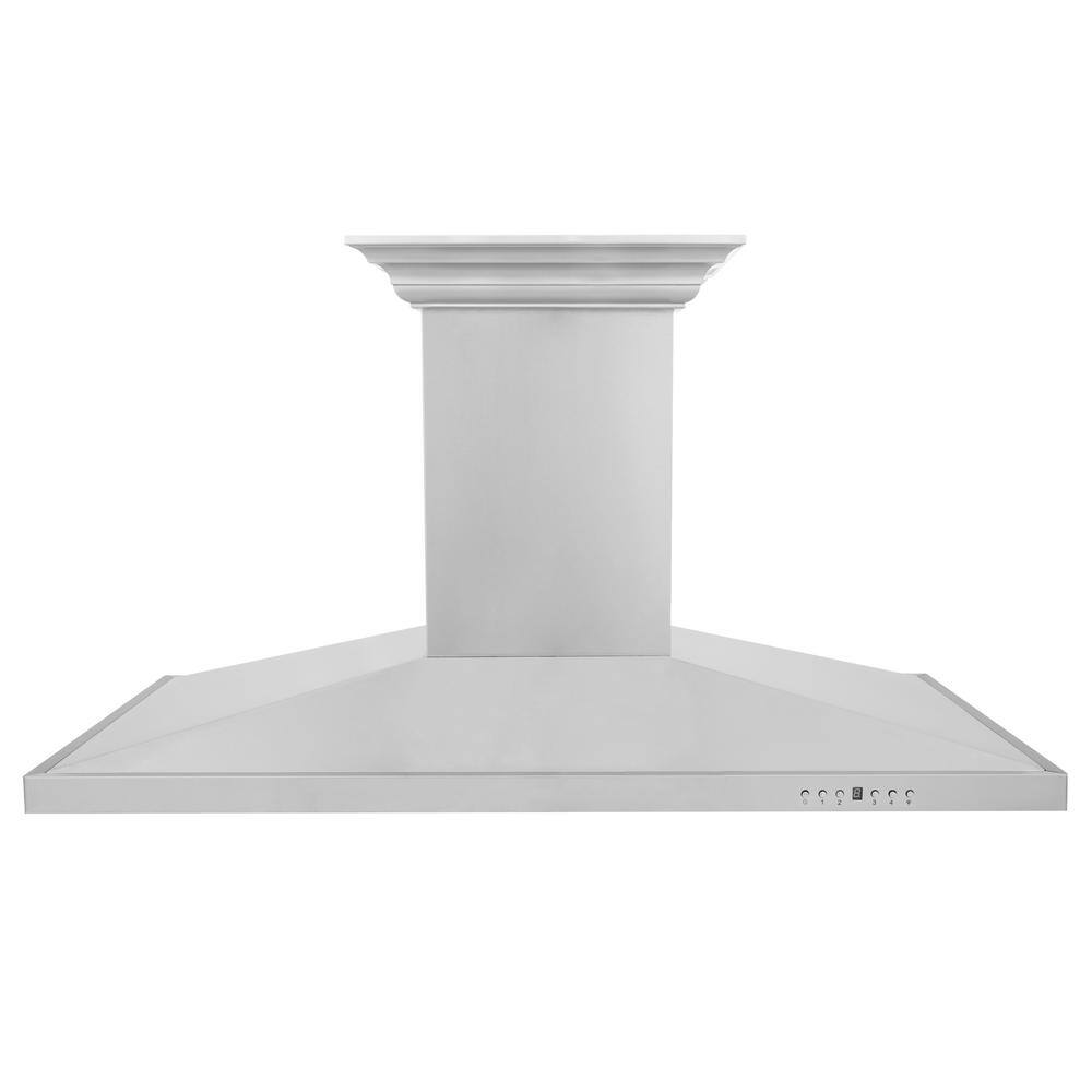 ZLINE Kitchen and Bath 48" Island Mount Range Hood with Built-in Crown Sound Bluetooth Speakers in Stainless Steel with Light, Silver