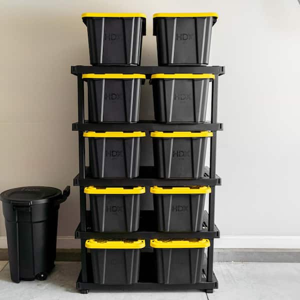5-Tier Plastic Modular Garage Storage Shelving Unit in Black (48 in. W x 75 in. H x 24 in. D)