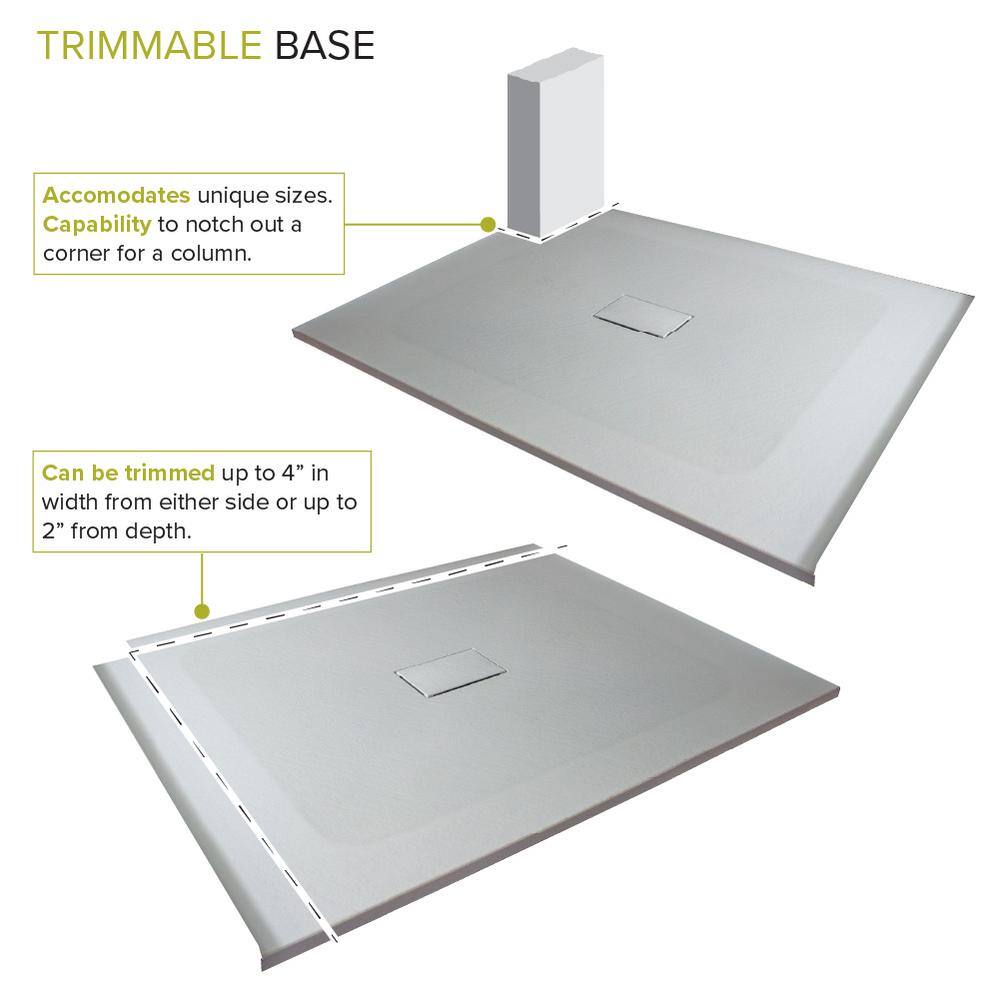 60-Inch Grey Solid Surface Zero Threshold Shower Base