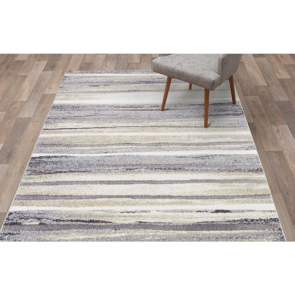 Charlotte Soft Gray and Beige Striped Medium Pile Area Rug