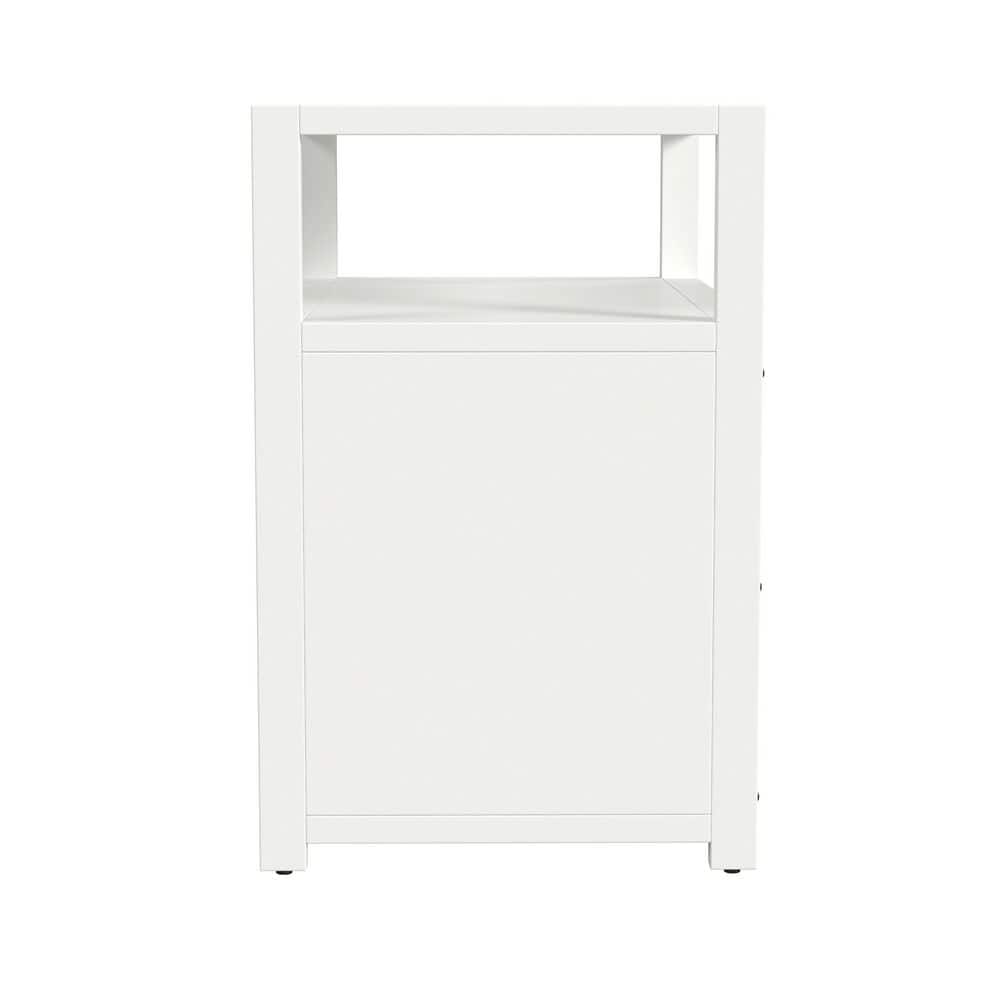 White Acacia 2-Drawer Nightstand with Brass Ring Pulls