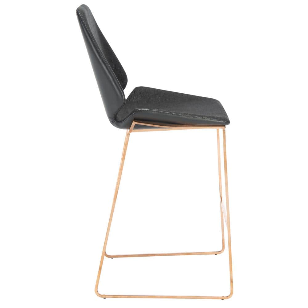 Saddle Style Black Leather Counter Stool with Gold Metal Frame