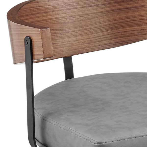 38 in. H Vintage Gray, Walnut Brown and Black Low Back Wood Bar Stool with Faux Leather Seat