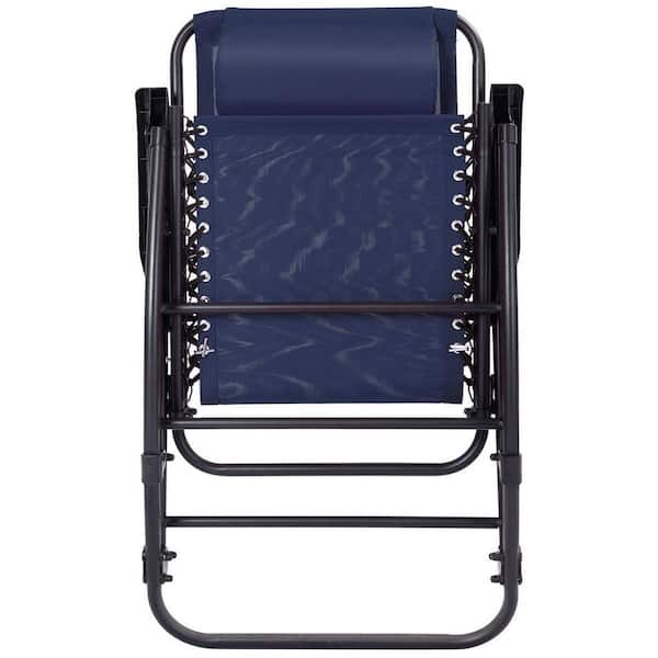 WELLFOR Metal Outdoor Rocking Chair Folding Chair in Blue Seat