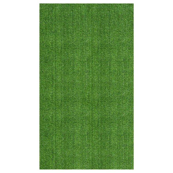 Ottomanson Evergreen Collection 7 ft. x 10 ft. Indoor/Outdoor Green Low Pile Artificial Grass Runner Rug, 6 ft. 6 in. x 9 ft. 2 in.