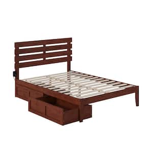 Oxford Walnut Full Solid Wood Storage Platform Bed with USB Turbo Charger and 2 Drawers
