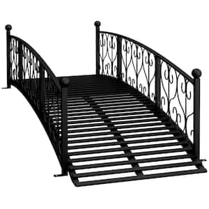 7 ft. Metal Arch Garden Bridge with Safety Siderails, Decorative Arc Footbridge Black