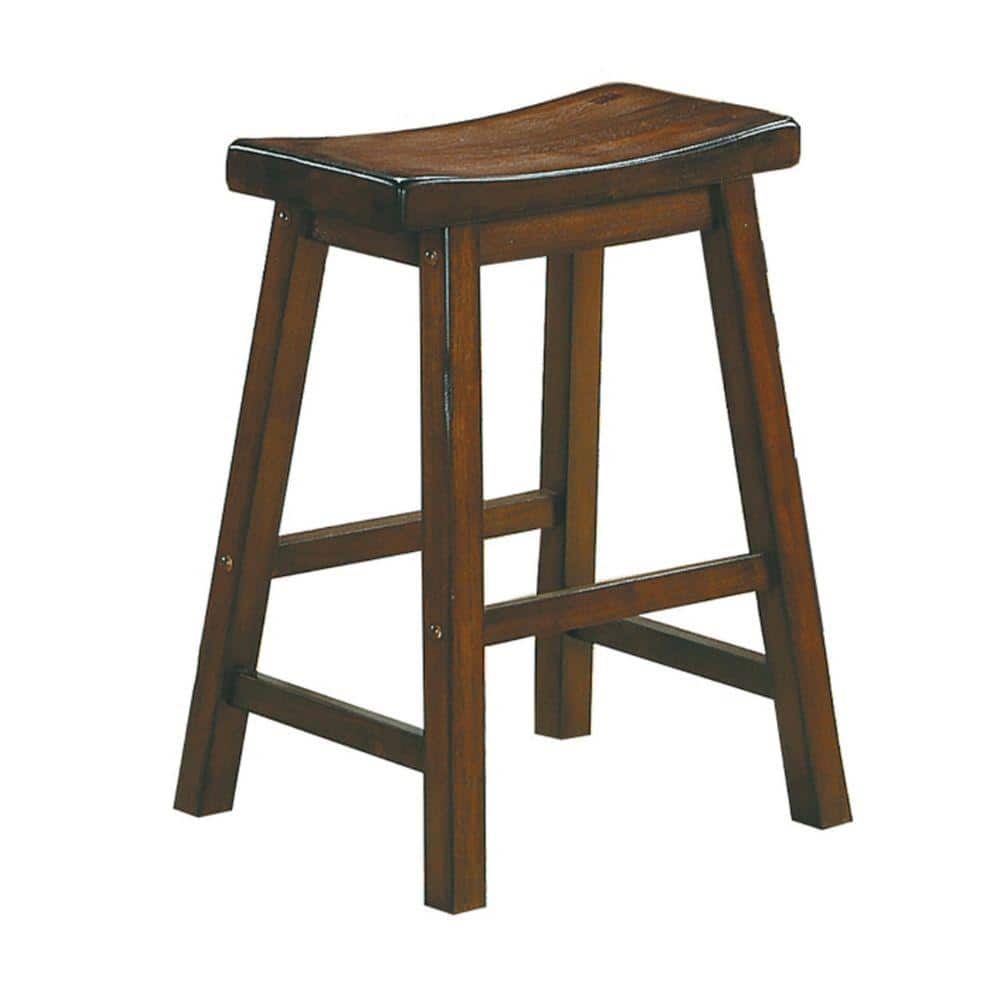 24" Brown Solid Wood Backless Saddle Counter Stool