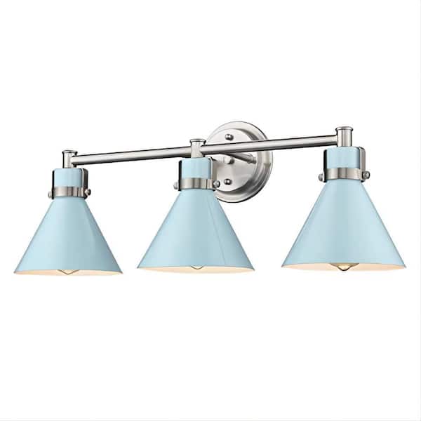 JAZAVA 25.2 in. 3-Light Blue and Brushed Nickel Vanity Light