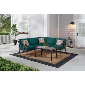 Harmony Hill 3-Piece Black Steel Outdoor Patio Sectional Sofa with CushionGuard Malachite Green Cushions