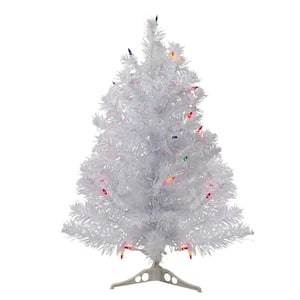 2 ft. Pre-Lit Rockport White Pine Artificial Christmas Tree Multi Lights
