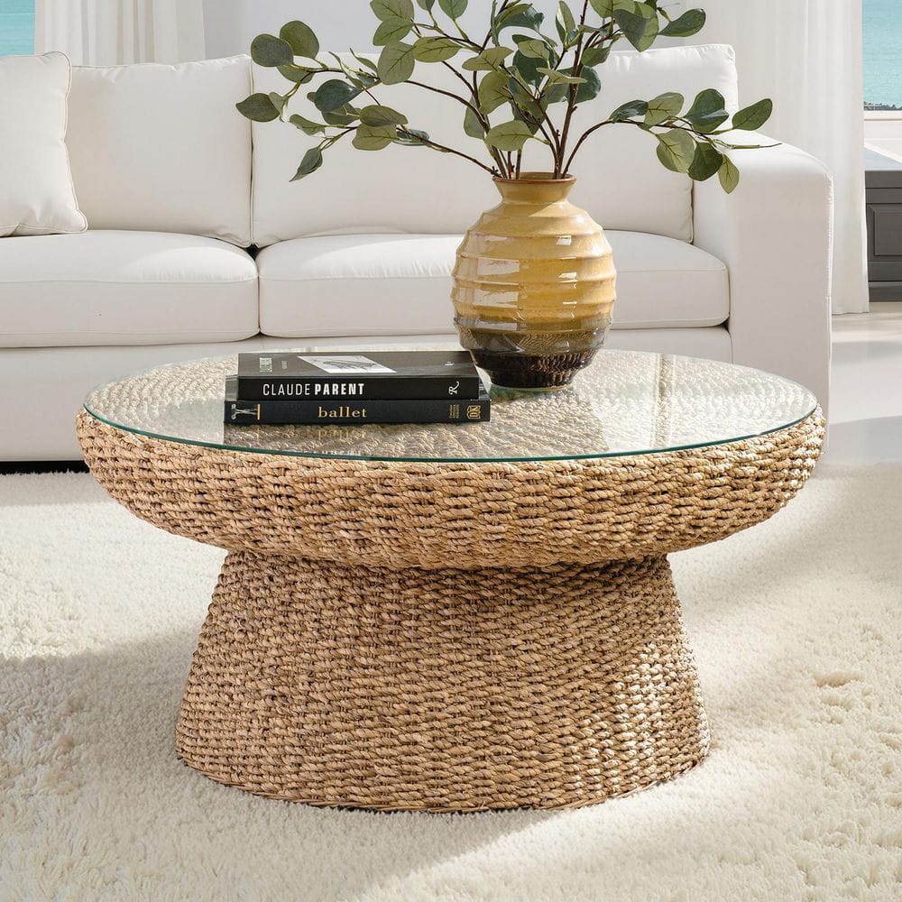 JAYDEN CREATION Lena Natural 34 in. Round Wood Coastal Coffee