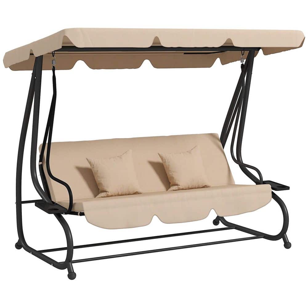 3-Seat Metal Outdoor Patio Swing Chair, Converting Flatbed, Outdoor Swing G