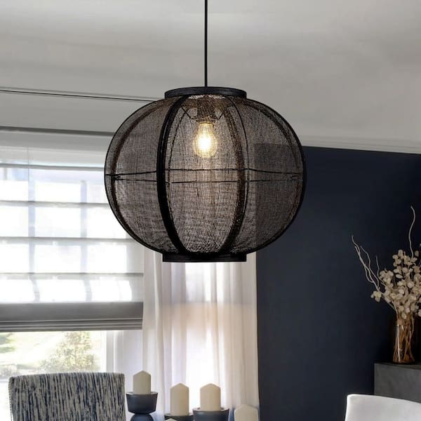 Carter 1-Light 19.7 in. Black Woven Pendant Light