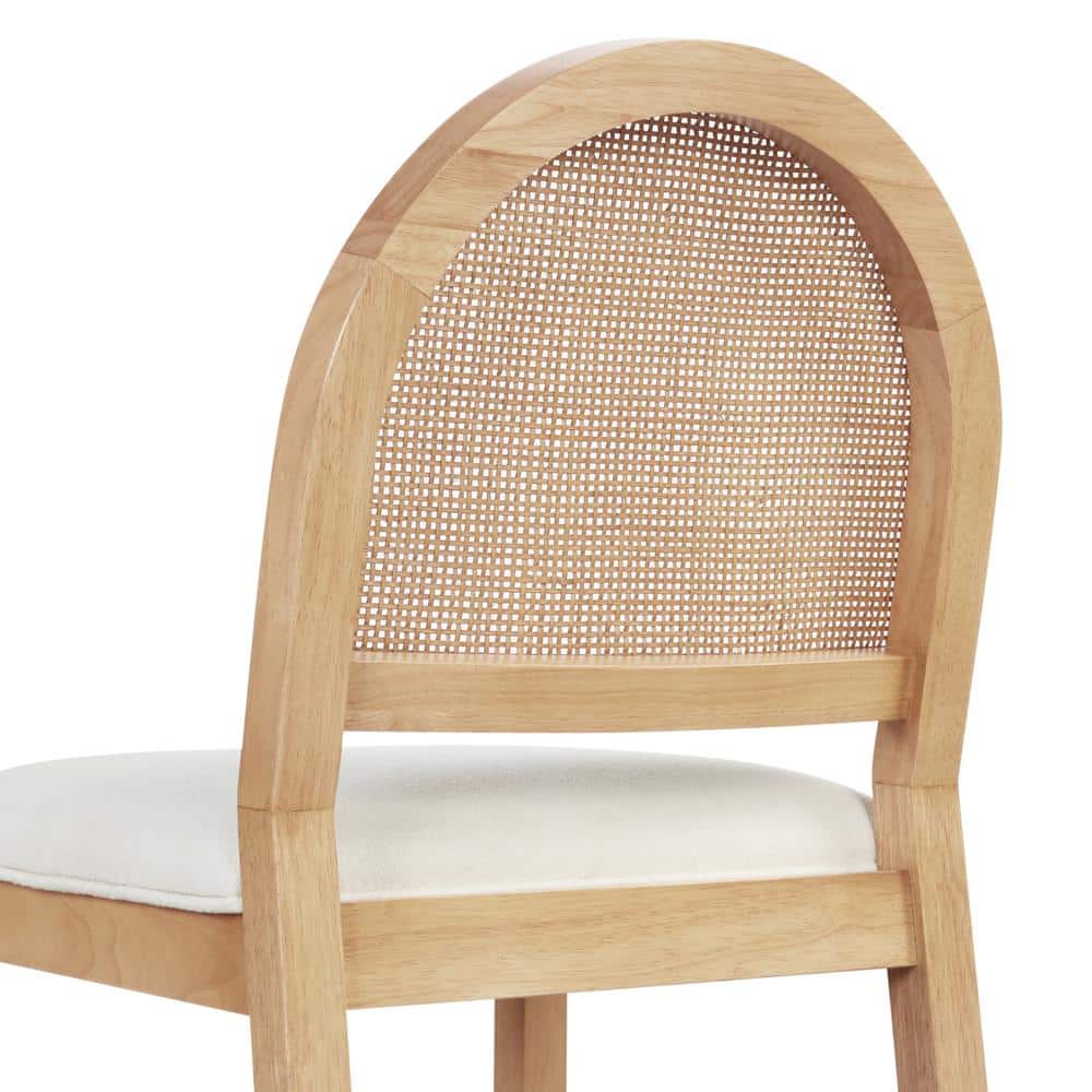 Cream Boucle and Warm Pine Cane Back Dining Chair