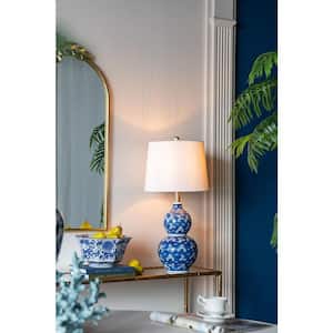 26 in. Blue Ceramic Modern Integrated LED Table Lamp for Living Room, Bedroom, Office with White Metal Shade