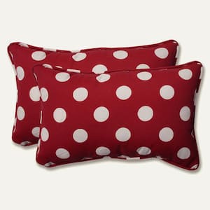 Polka Dot Red Rectangular Outdoor Lumbar Throw Pillow 2-Pack
