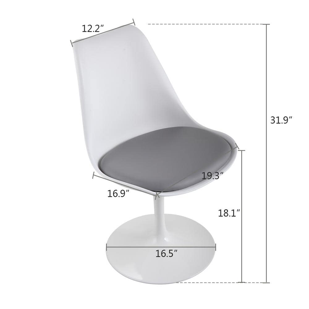 Modern Tulip Swivel Dining Chair with Gray Cushion and White Frame
