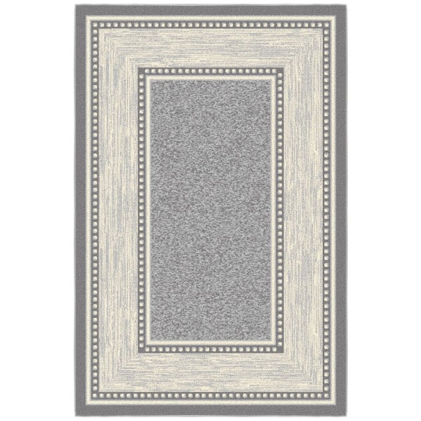 Ottohome Collection Non-Slip Rubberback Bordered Design 3x5 Indoor Area Rug, 3 ft. 3 in. x 5 ft., Gray