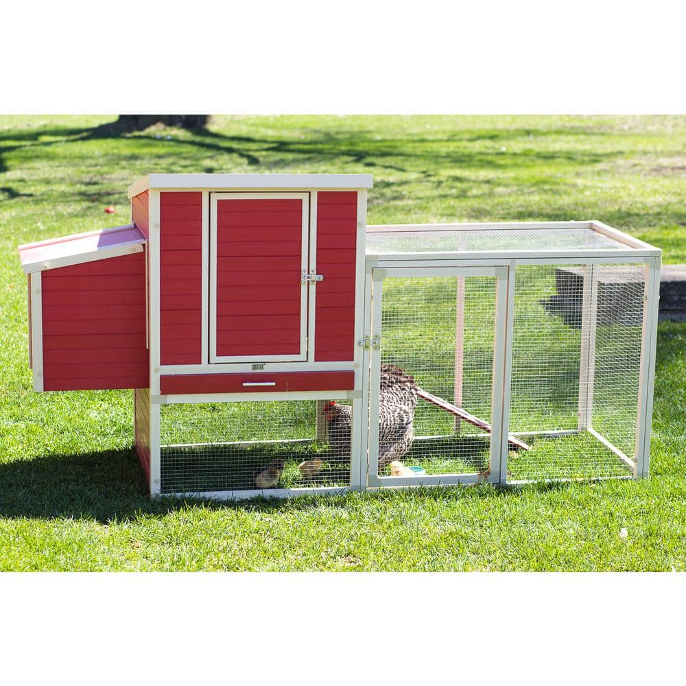 Red and Beige ECOFLEX Dual-Level Chicken Coop with Stainless Steel Mesh