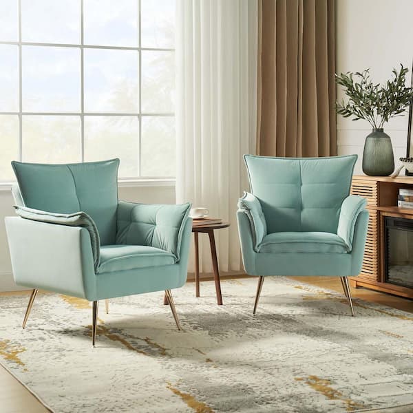 JAYDEN CREATION Mδ nico Contemporary and Classic Sage Comfy Accent Arm Chair  with Metal (Set of 2) CHWH0284-SAGE-S2 - The Home Depot