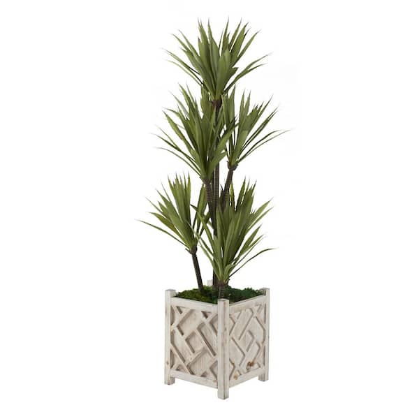Unbranded Indoor Artificial 48" Yucca Tree In Weathered Wooden Box Planter