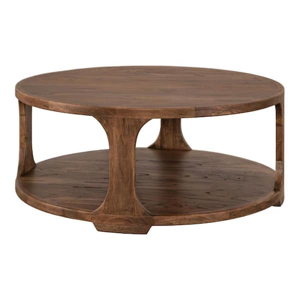 Eray 41.75 in. Almond Brown and Barrel Brown Round Wood Coffee Table with Four Leg