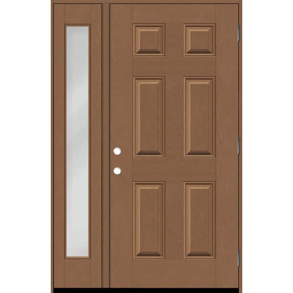 Steves & Sons Regency 53 in. x 80 in. 6 Panel LHOS AutumnWheat Stain Mahogany Fiberglass Prehung Front Door with Clear 14in. SL 4-9/16